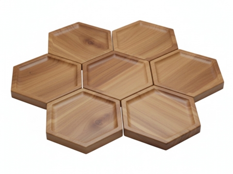Honeycomb-shaped acacia wood platters